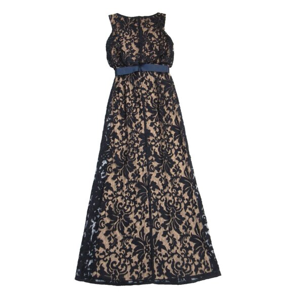 NWT TADASHI SHOJI Embroidered Lace Blouson Gown in Navy Nude Maxi Dress 4 - Picture 8 of 10